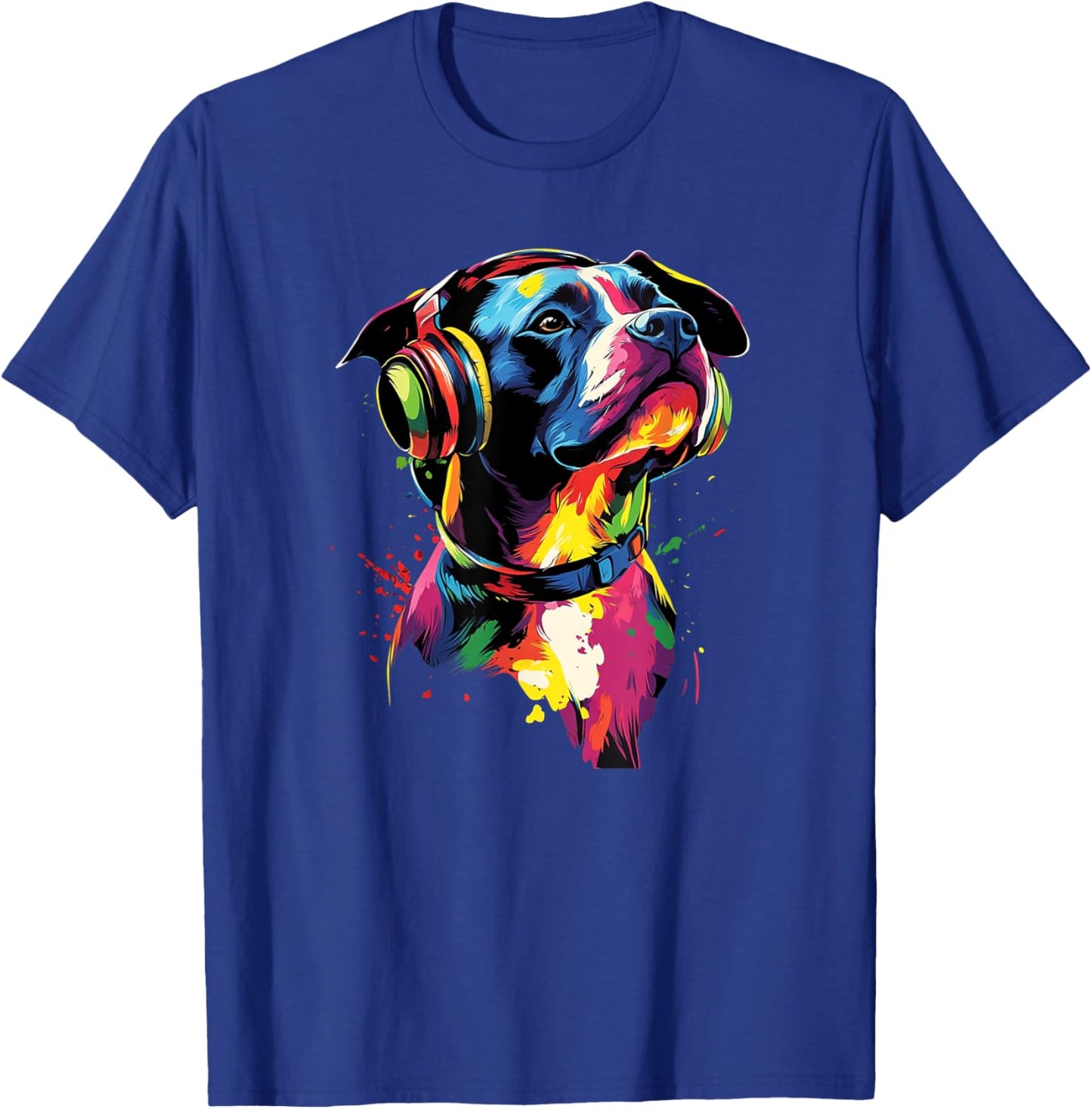 Artistic Colorful American Pit Bull Headphones Dog Pitbull Men Women Kids T-Shirt - T-Shirt | Royal