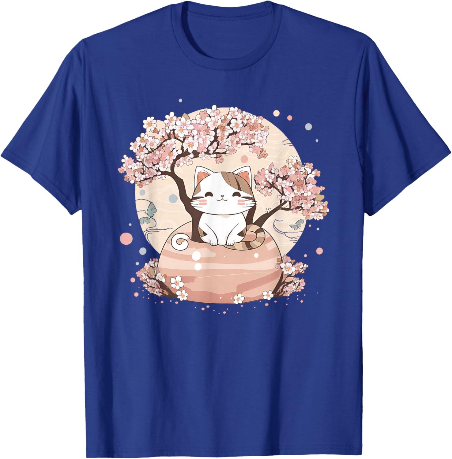Cherry Blossom Tree Cat Japanese Aesthetic Vaporwave Anime T-Shirt - T-Shirt | Royal