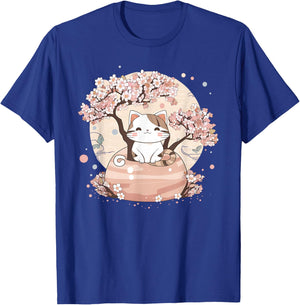 Cherry Blossom Tree Cat Japanese Aesthetic Vaporwave Anime T-Shirt - T-Shirt | Royal
