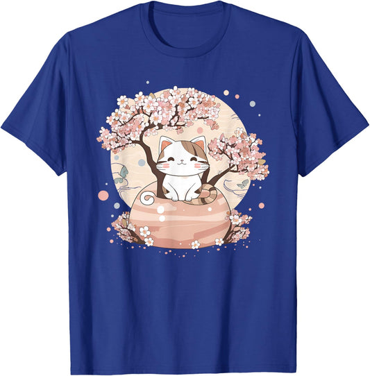 Cherry Blossom Tree Cat Japanese Aesthetic Vaporwave Anime T-Shirt - T-Shirt | Royal