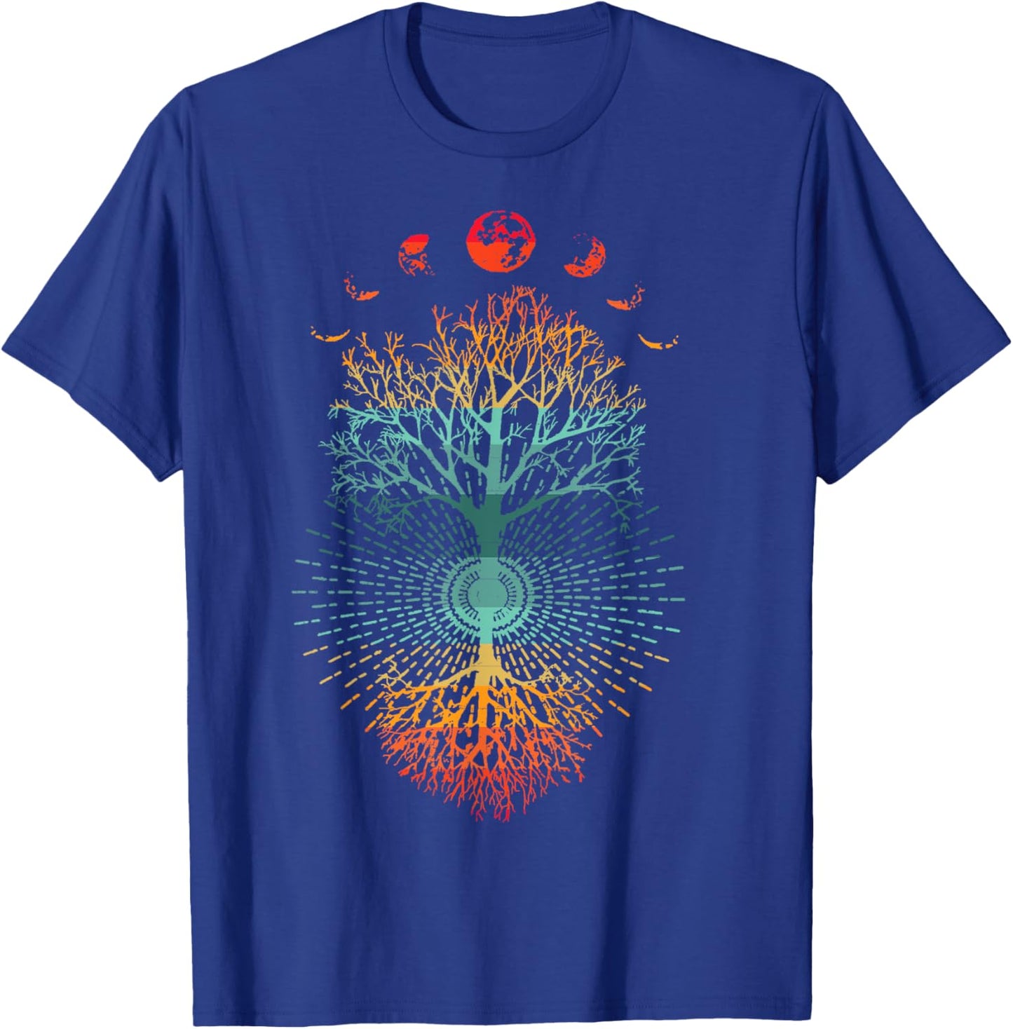 Phases of the Moon Retro 60's 70's Vibe Tree of Life Graphic T-Shirt - T-Shirt | Royal