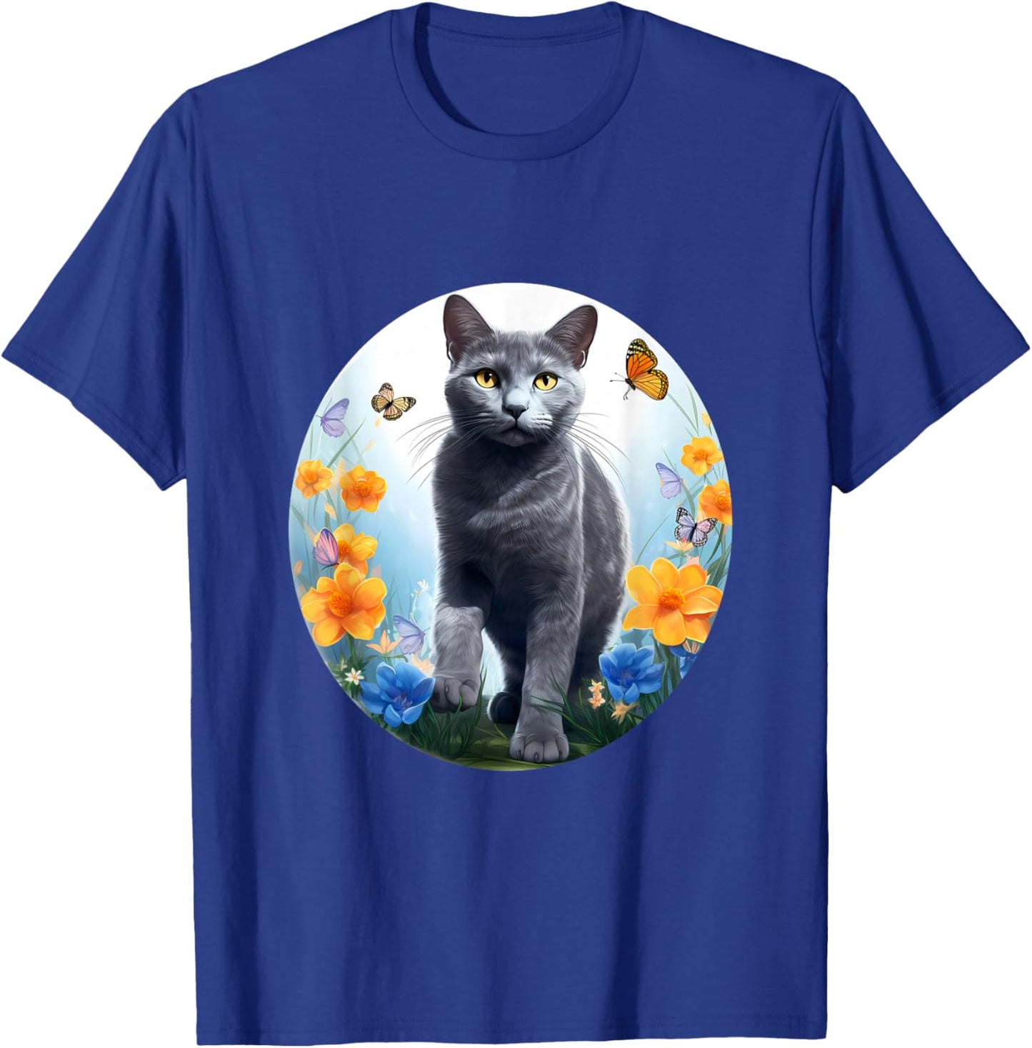 Russian Blue Cat Cat Flower T-Shirt - T-Shirt | Royal