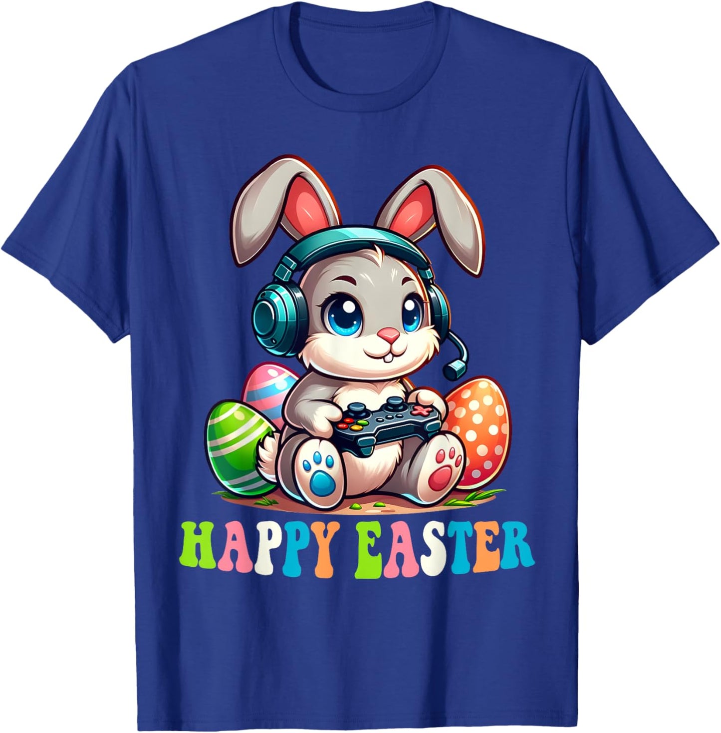 Happy Easter Day Bunny Egg Funny Boys Girls Kids Gamer T-Shirt - T-Shirt | Royal
