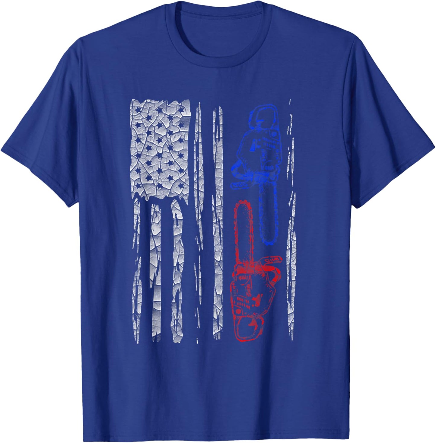 US FLAG CHAINSAW Lumberjack Logger Lumber Gift T-Shirt - T-Shirt | Royal