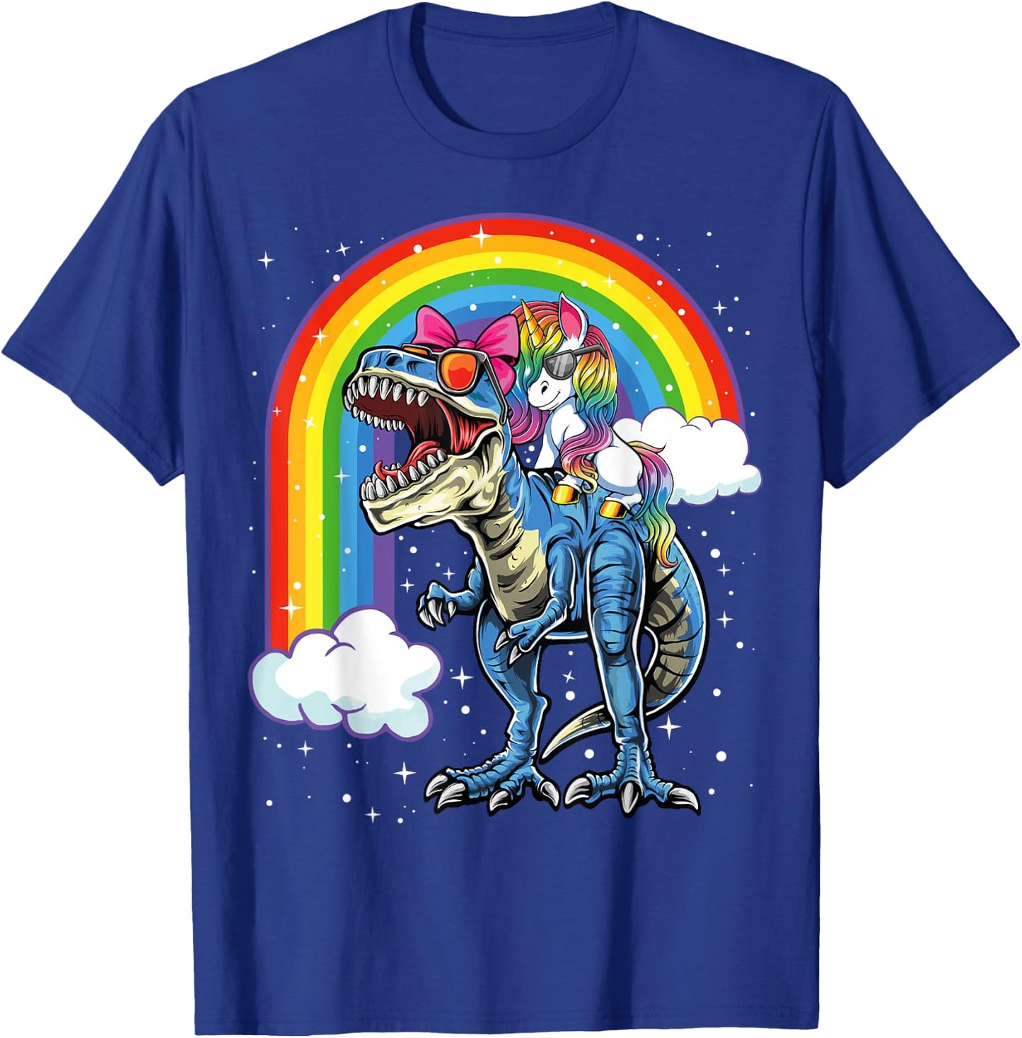 Unicorn Riding T Rex Dinosaur Boys Girls Kids Gift Men T-Shirt - T-Shirt | Royal