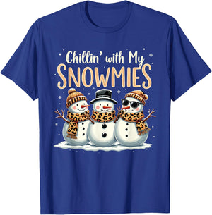Frosty Fun Holiday Vibes Leopard Chillin With My Snowmies Snowman Festive Leopard T-Shirt - T-Shirt | Royal