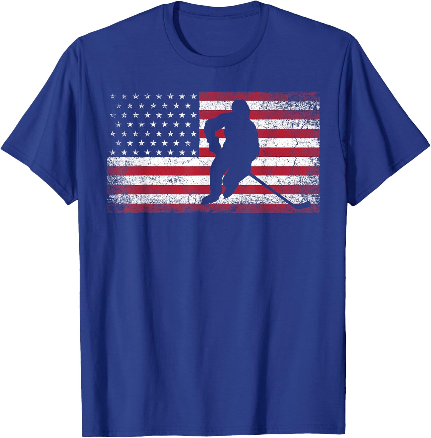 Hockey American Flag 4th of July Patriotic USA Dad Men Son T-Shirt - T-Shirt | Royal