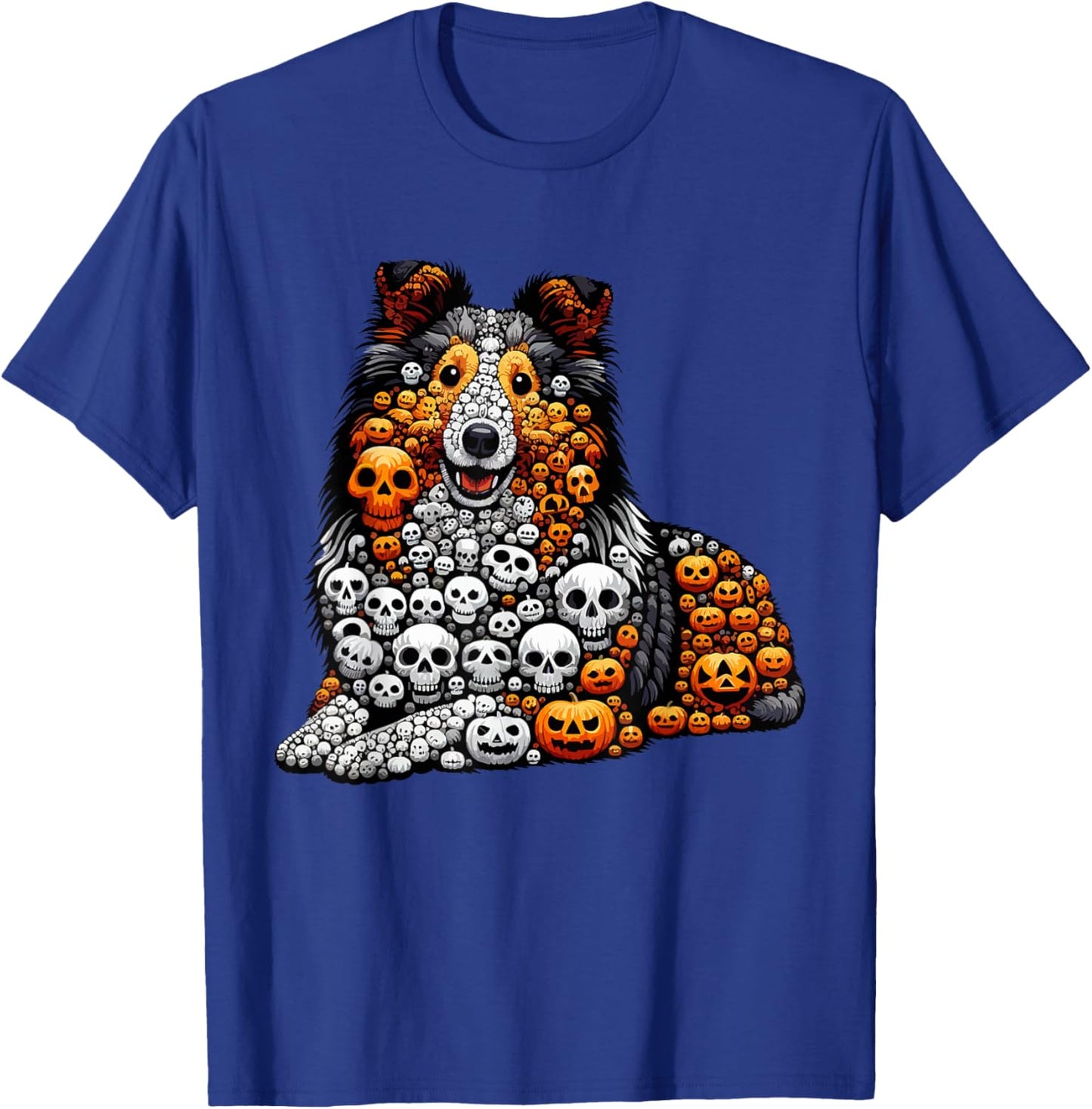 Skulls Carved Pumpkins Halloween Sheltie Cute Shape T-Shirt - T-Shirt | Royal