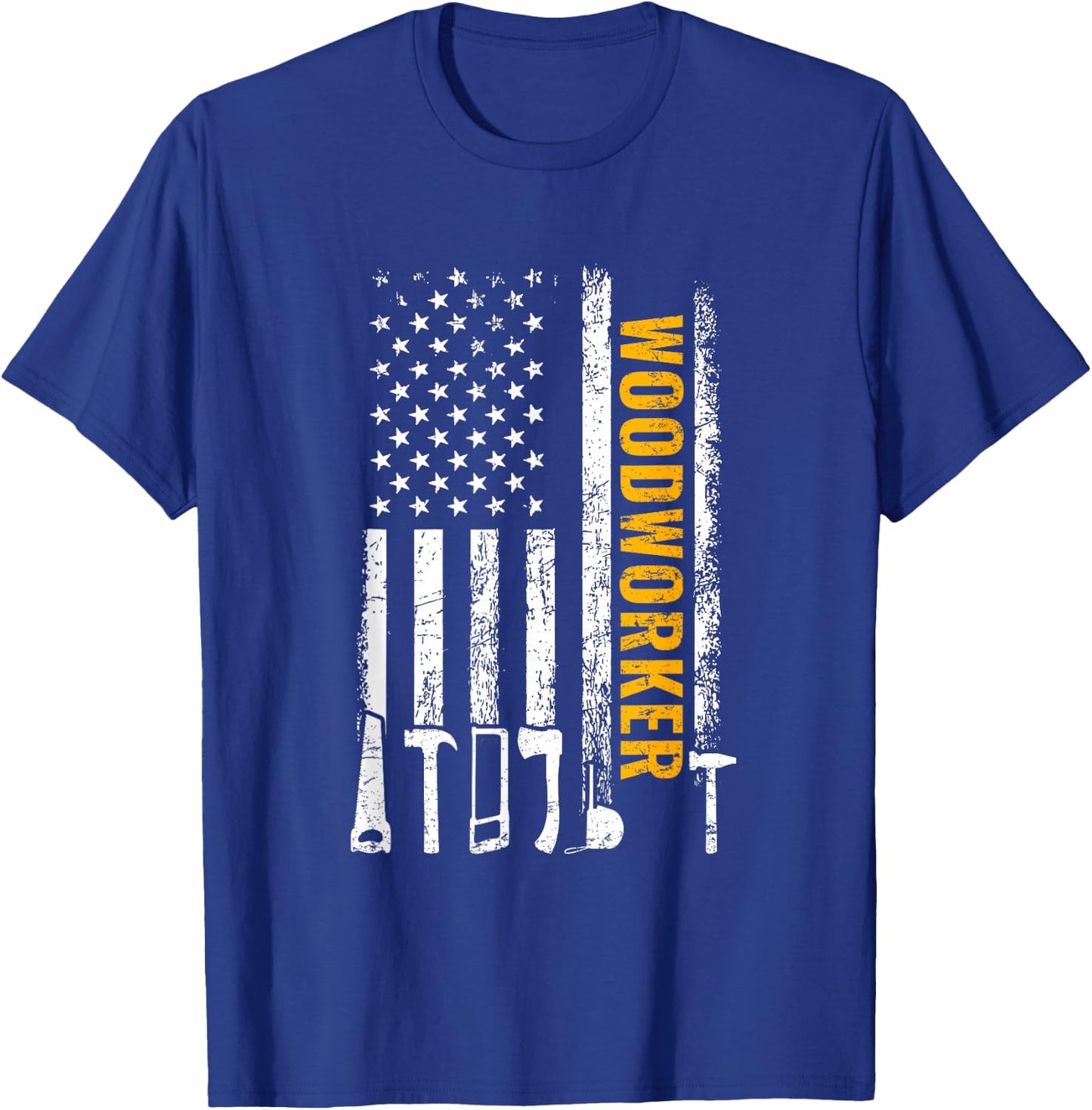 American Flag Woodworker Carpenter Funny Woodworking T-Shirt - T-Shirt | Royal