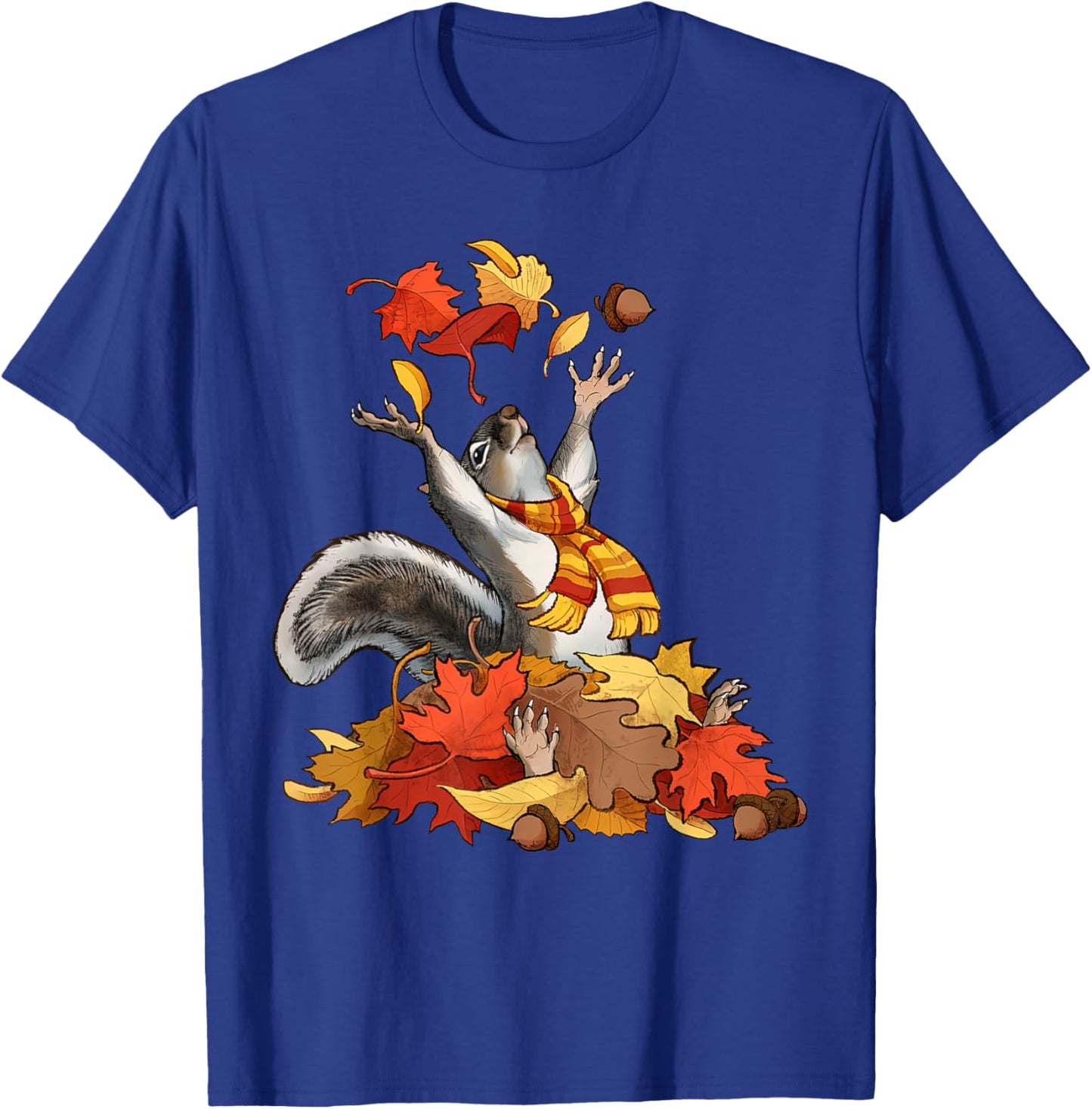 Cute Squirrel With Fall Leaves Autumn Animal Thanksgiving T-Shirt - T-Shirt | Royal