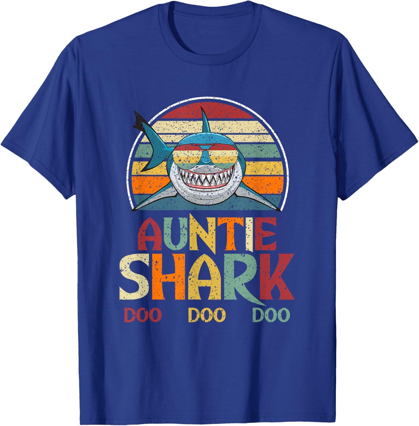 Retro Vintage Auntie Shark Aunt Gift T-Shirt - T-Shirt | Royal