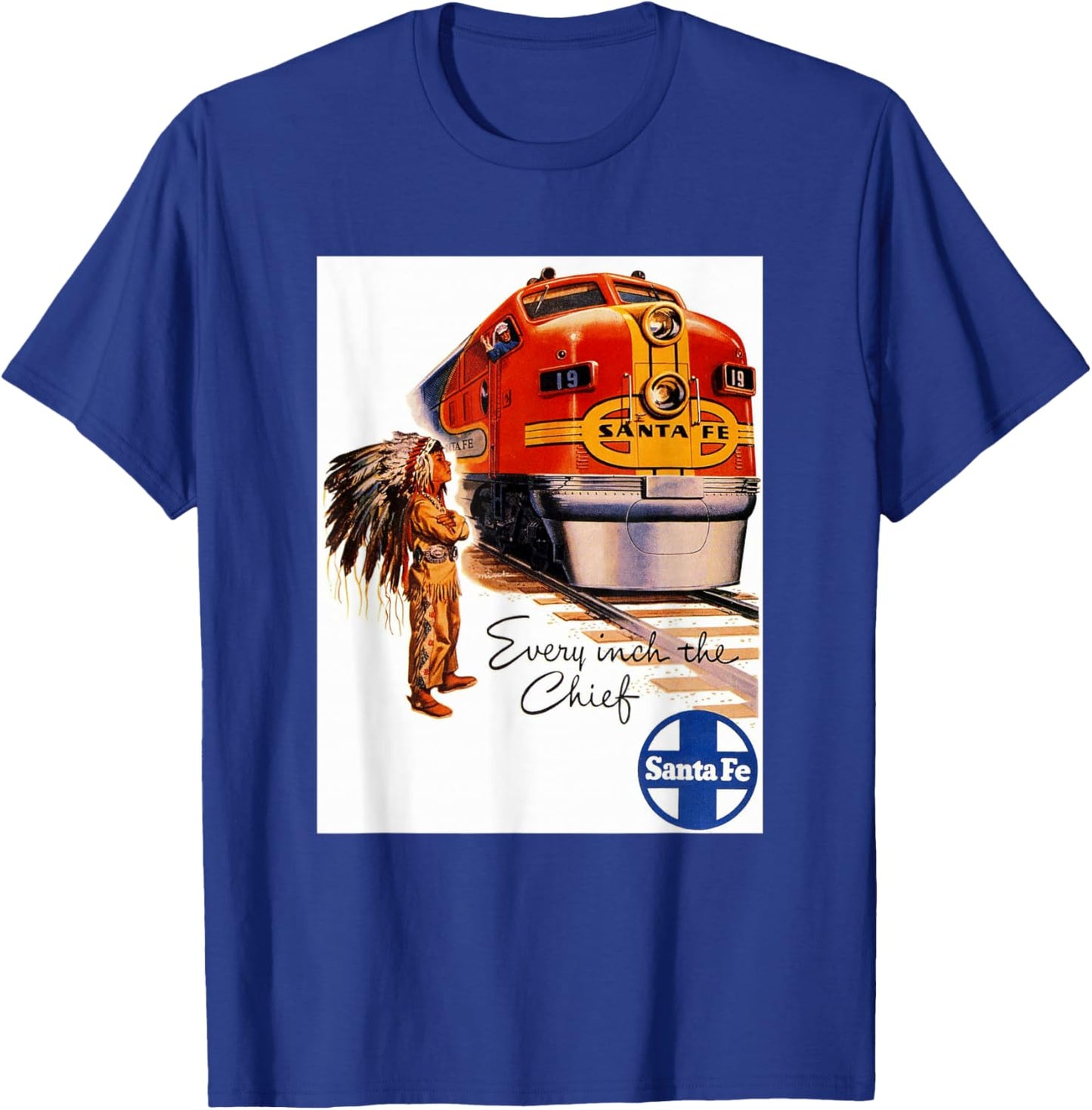 Santa Fe Railway Native American Train Rails Travel Retro T-Shirt - T-Shirt | Royal