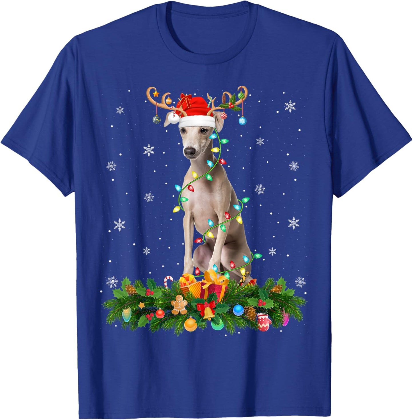 Xmas Holiday Reindeer Santa Italian Greyhound Dog Christmas T-Shirt - T-Shirt | Royal