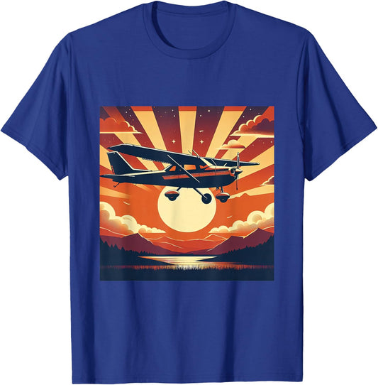 C-172 Skyhawk Vintage C172 Airplane Retro Sunset Pilot T-Shirt - T-Shirt | Royal