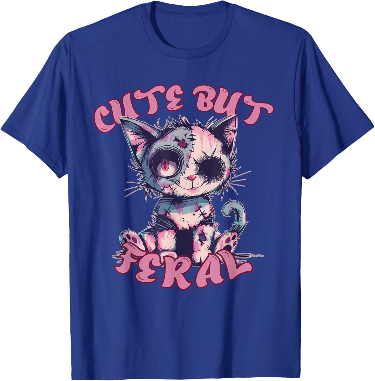 Cute But Feral Zombie Voodoo Cat Halloween Spooky Women Kids T-Shirt - T-Shirt | Royal