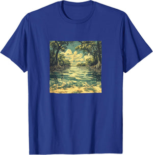 Mangrove Forest Vintage Landscape Graphic T-Shirt - T-Shirt | Royal