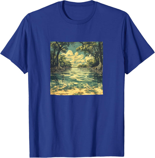 Mangrove Forest Vintage Landscape Graphic T-Shirt - T-Shirt | Royal