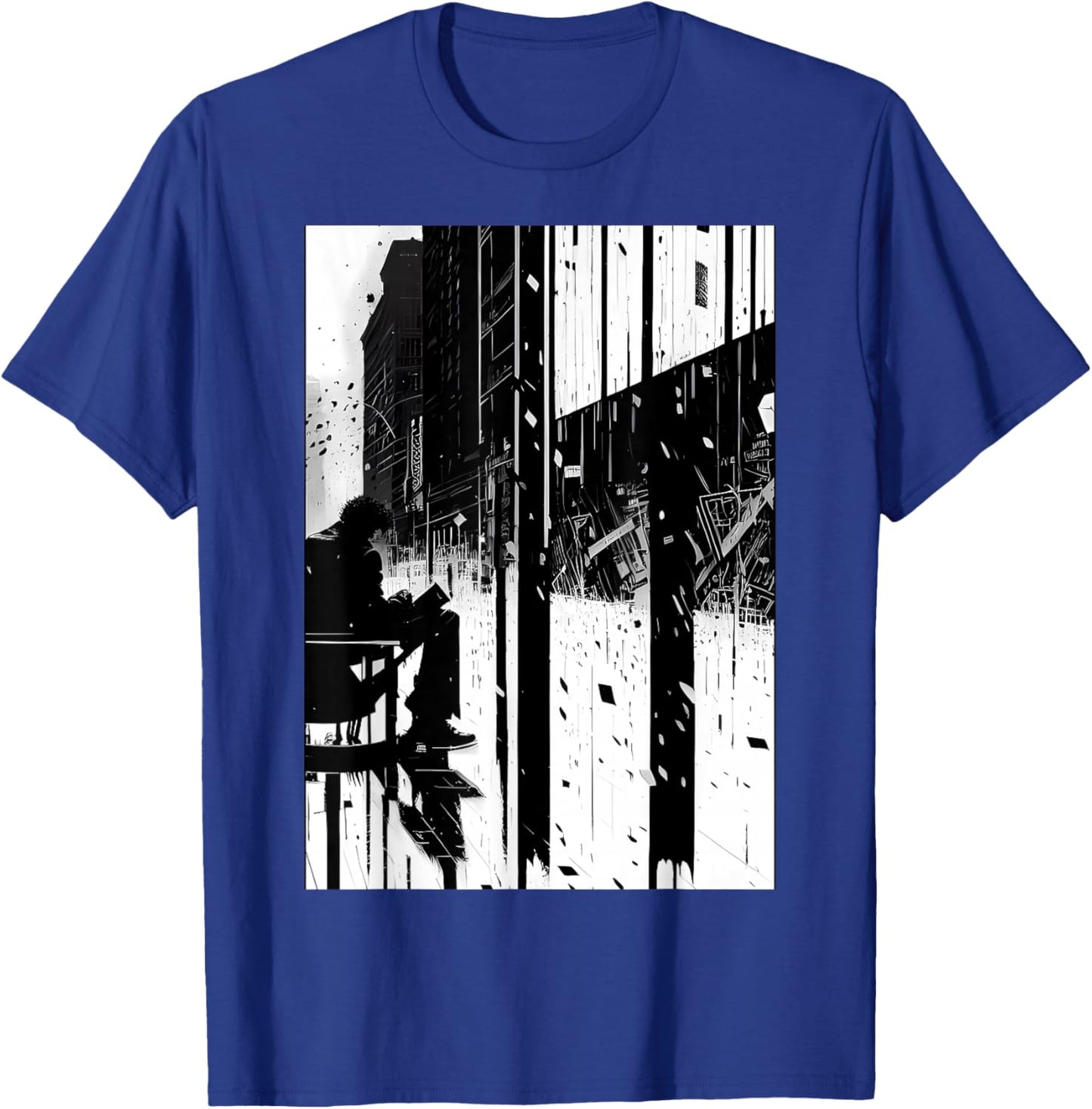 Black and White Abstract Art of Man on a bench in the City. T-Shirt - T-Shirt | Royal