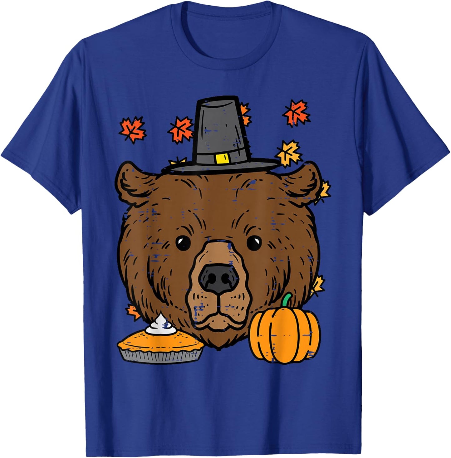 Thanksgiving Pilgrim Bear Cute Fall Autumn Men Women T-Shirt - T-Shirt | Royal