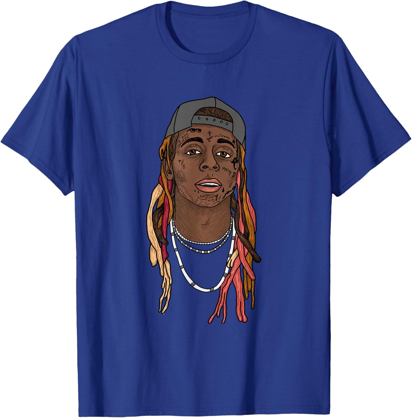 Lil Wayne Illustrated Face T-Shirt - T-Shirt | Royal
