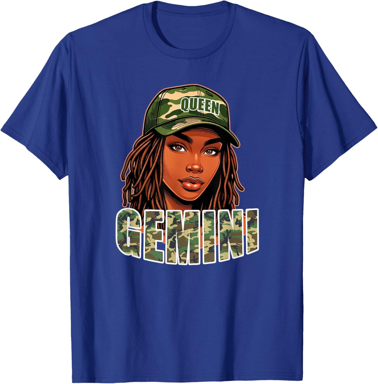 Gemini Queen Camo Hat Locs Birthday Black Woman T-Shirt - T-Shirt | Royal