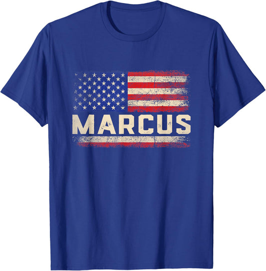 Marcus First Name Shirt Marcus Name American Flag Women Kids Men T-Shirt - T-Shirt | Royal
