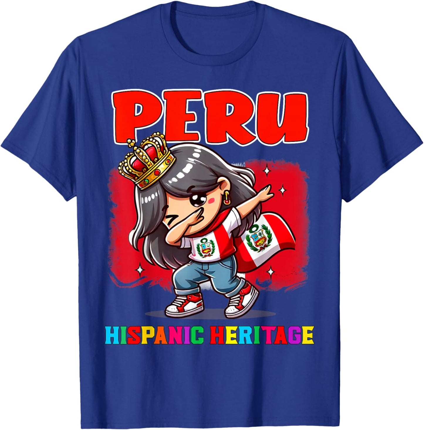 Peru Dabbing Girl Hispanic Heritage Celebration for Kids T-Shirt - T-Shirt | Royal