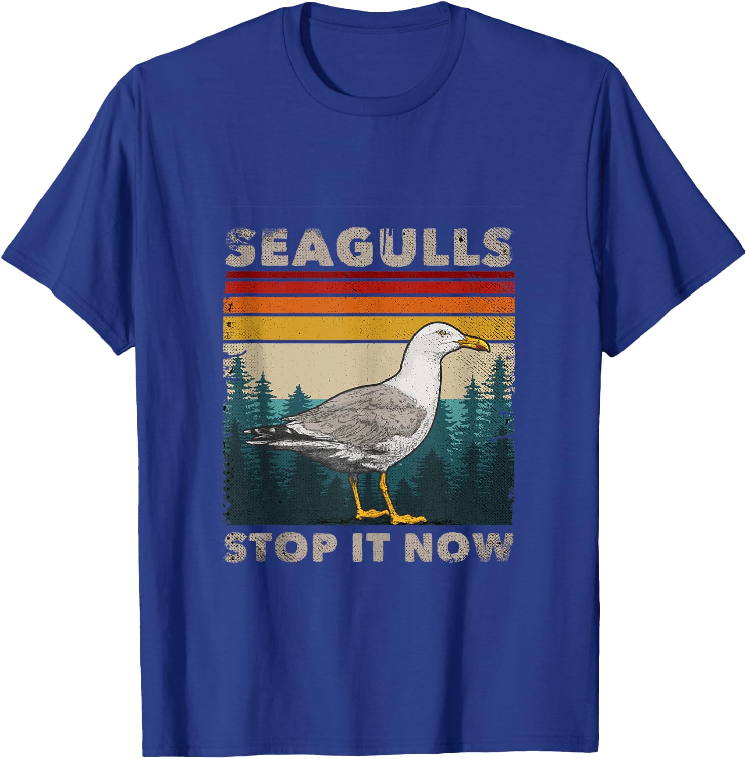 Funny Seagulls Stop It Now Bird Lover 80s Retro Seagull T-Shirt - T-Shirt | Royal