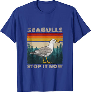 Funny Seagulls Stop It Now Bird Lover 80s Retro Seagull T-Shirt - T-Shirt | Royal