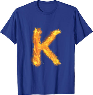 Letter K Sign Alphabet Last Name Consonants Fire Flame Gift T-Shirt - T-Shirt | Royal