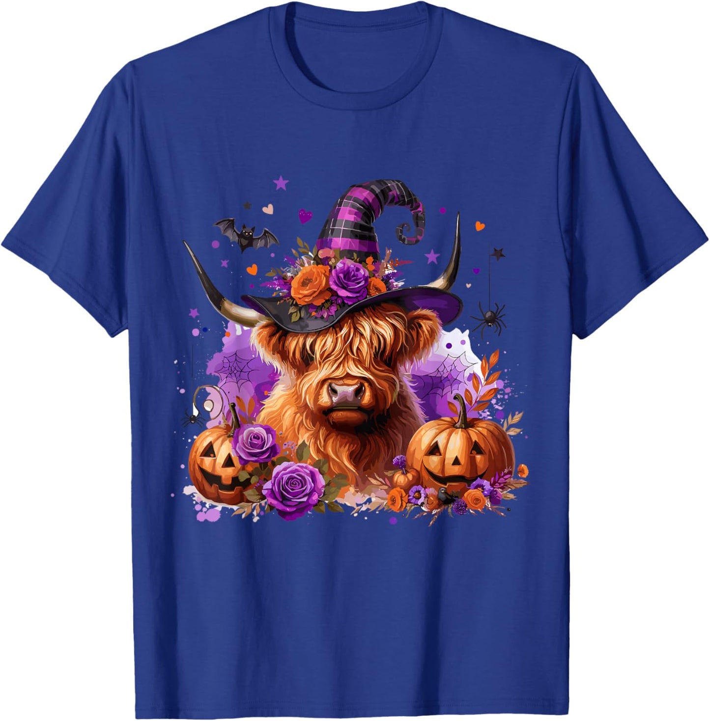 Halloween Highland Cow Pumpkin Witchy Bat T-Shirt - T-Shirt | Royal