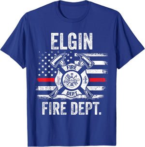 Elgin Illinois Fire Department Thin Red Line Fireman T-Shirt - T-Shirt | Royal