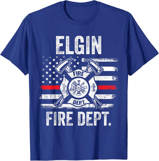 Elgin Illinois Fire Department Thin Red Line Fireman T-Shirt - T-Shirt | Royal