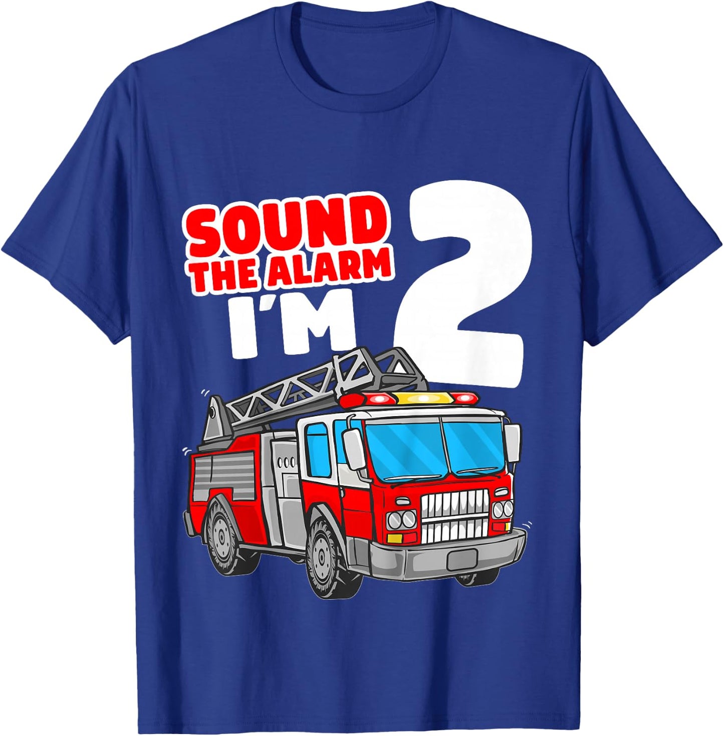 Kids Fire Truck 2 Year Old Firefighter 2nd Birthday Boy Toddler T-Shirt - T-Shirt | Royal