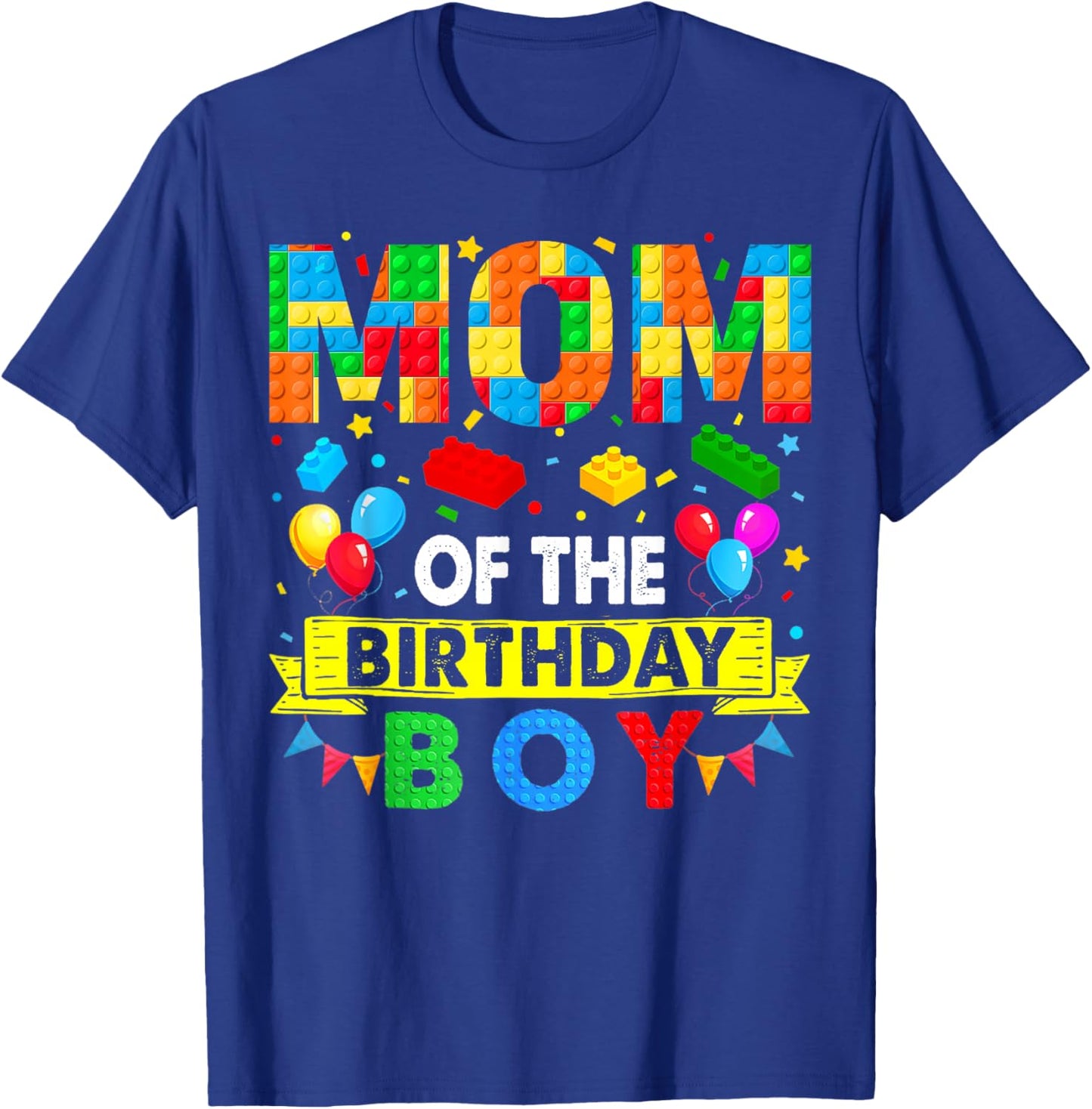 Mom Of The Birthday Boy Master Builder Blocks Toy Building T-Shirt - T-Shirt | Royal