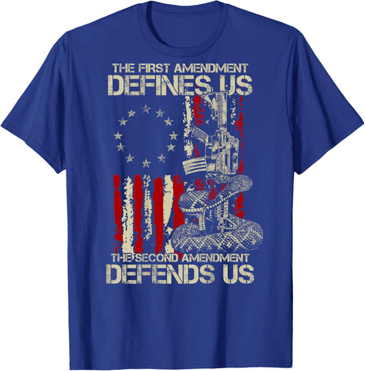 The First Amendment Defines us American Flag (On Back) T-Shirt - T-Shirt | Royal