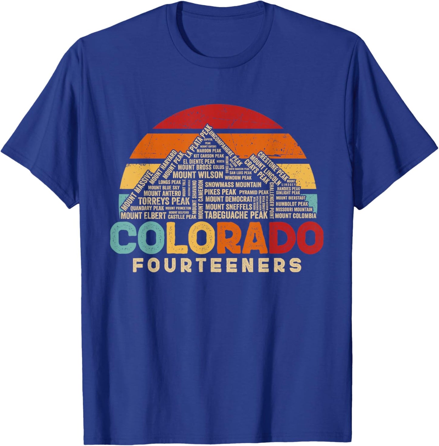 Colorado 14ers Fourteeners Rocky Mountain State Hiker Retro T-Shirt - T-Shirt | Royal