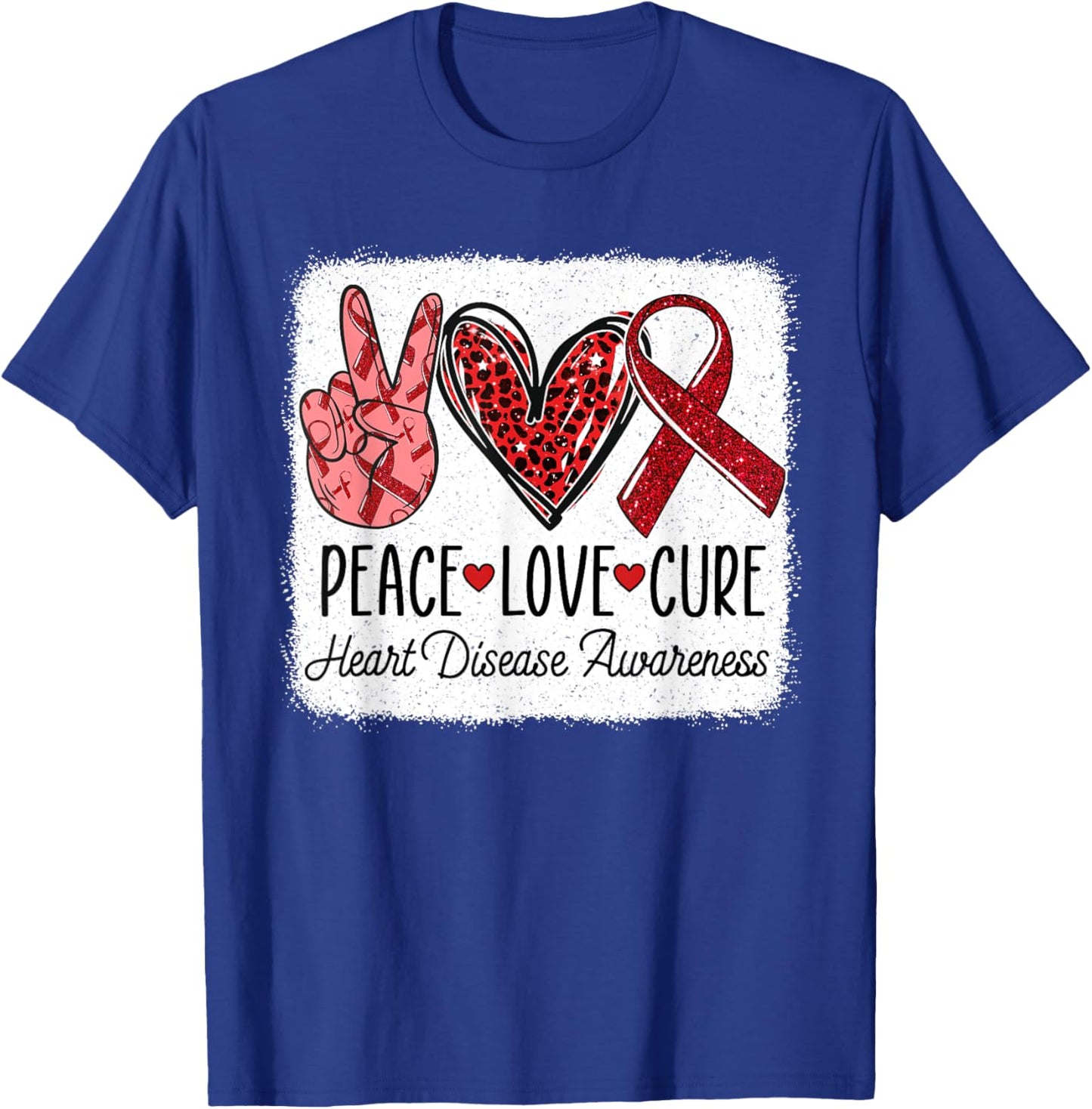 Peace Love Cure Heart Disease Awareness CHD Support Wear Red T-Shirt - T-Shirt | Royal