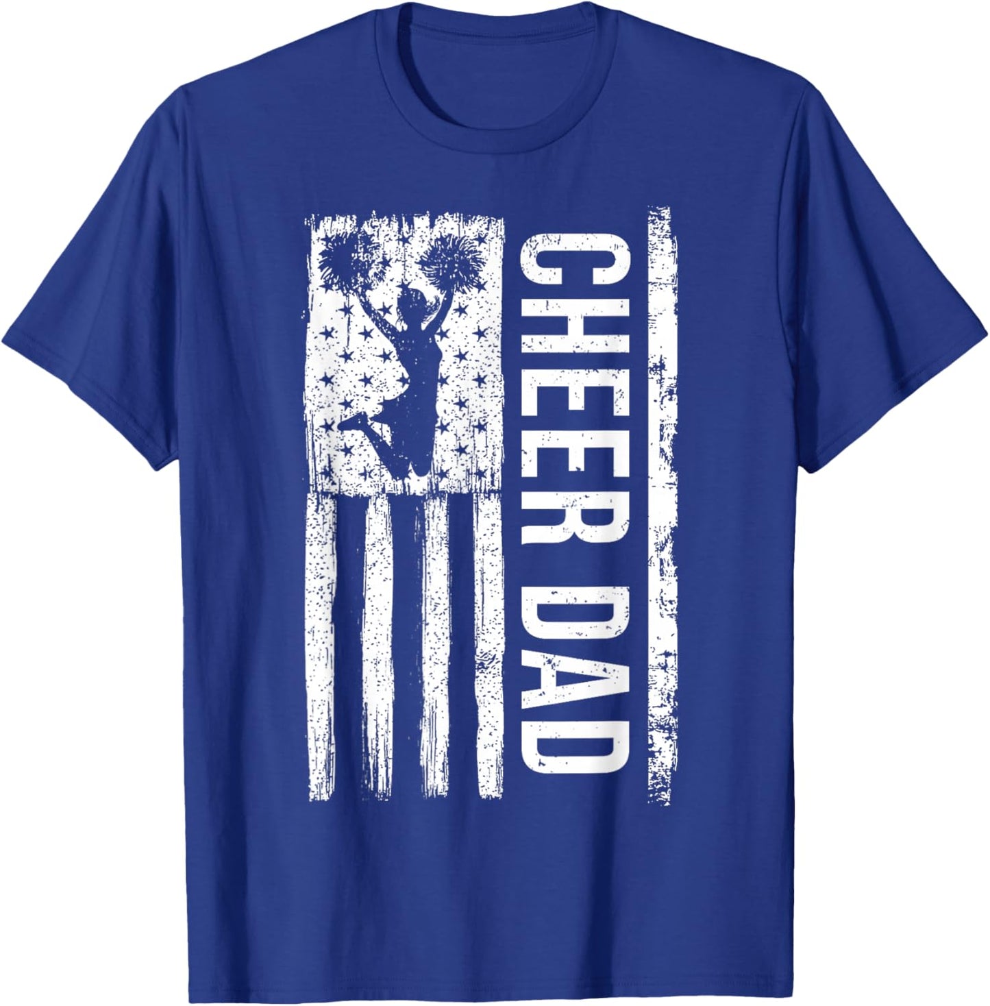 Cheer Dad Cheerleading American Flag Fathers Day Cheerleader T-Shirt - T-Shirt | Royal
