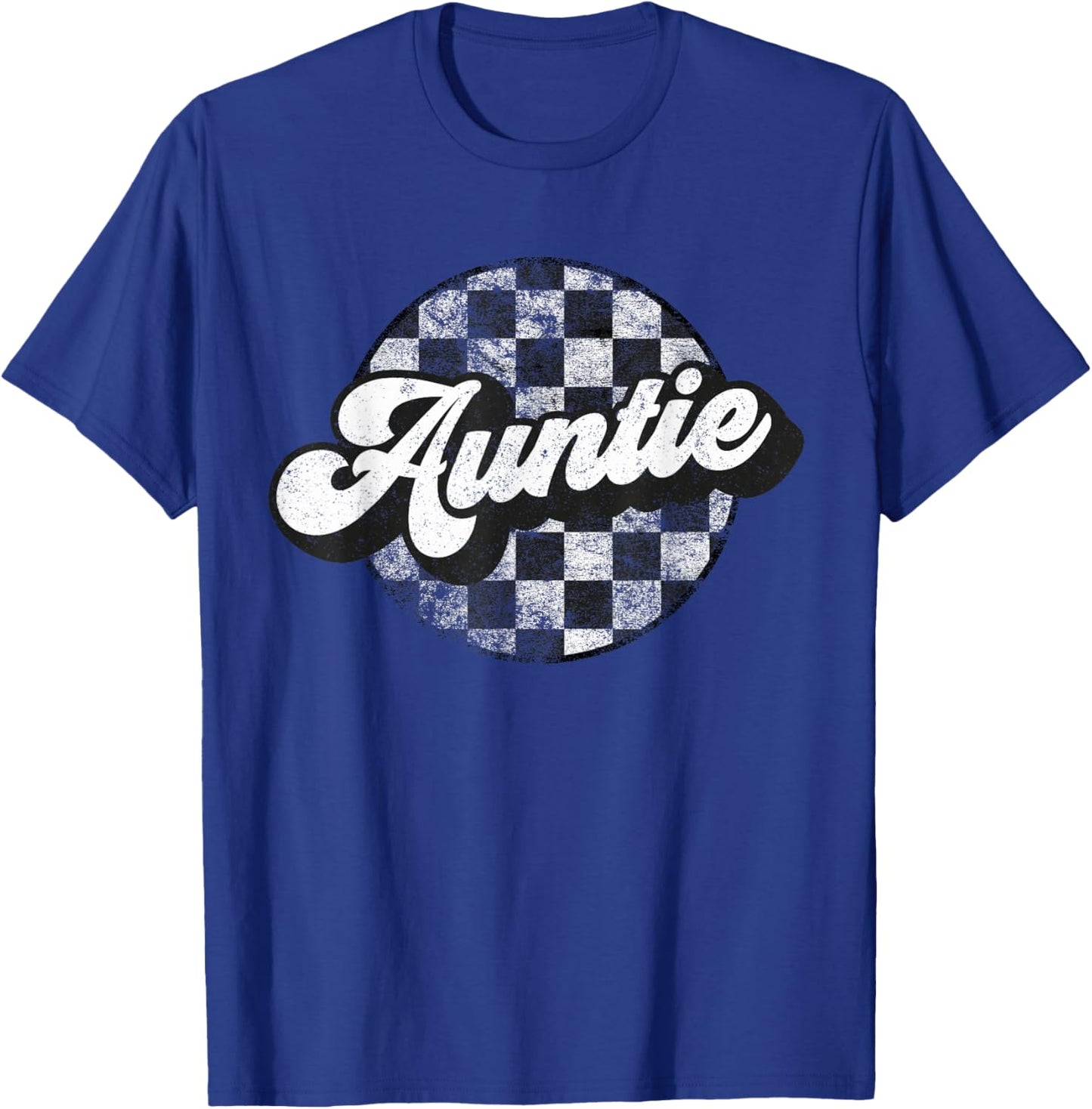 Funny Retro Checkered Auntie Race Vintage Matching Family T-Shirt - T-Shirt | Royal