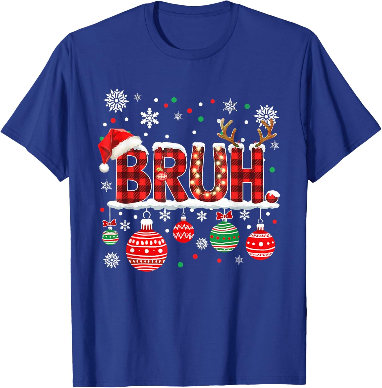 Bruh Funny Christmas Plaid Teens Boys Kids Xmas Pajamas T-Shirt - T-Shirt | Royal