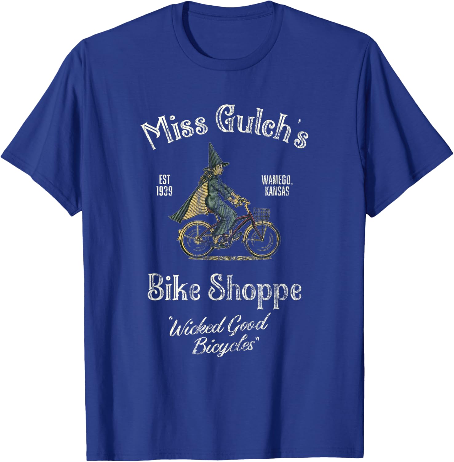 Miss Gulch's Bike Shop, Distressed Funny Halloween T-Shirt - T-Shirt | Royal