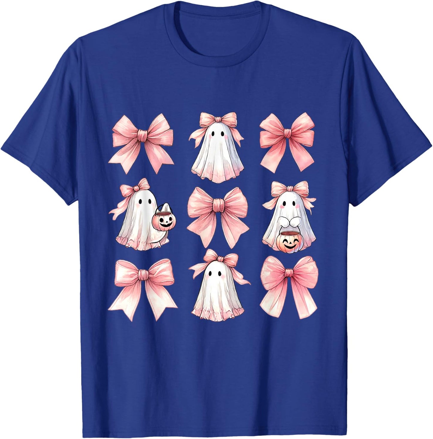 Cute Ghost Florals Pink Coquette Bows Pumpkins Halloween T-Shirt - T-Shirt | Royal