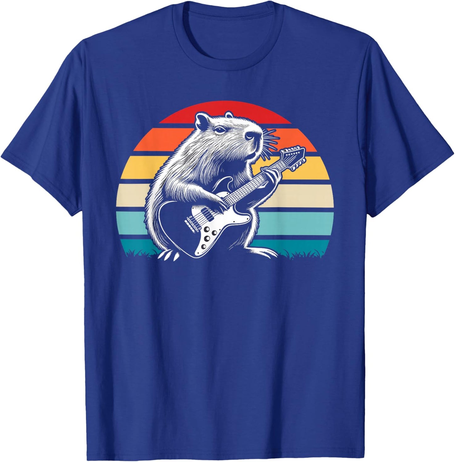 Capybara Playing Electric Guitar Retro T-Shirt - T-Shirt | Royal