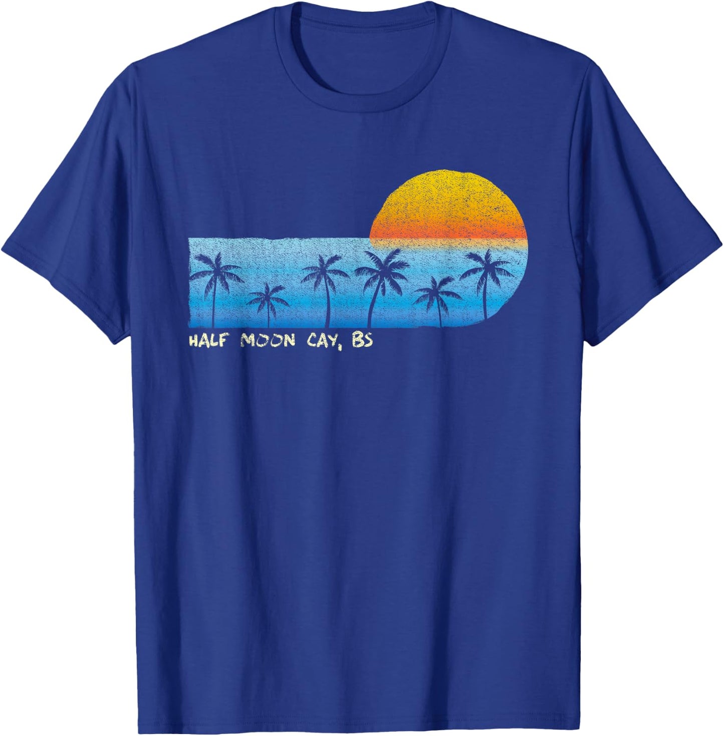 Vintage Half Moon Cay, BS Palm Trees & Sunset Beach T-Shirt - T-Shirt | Royal