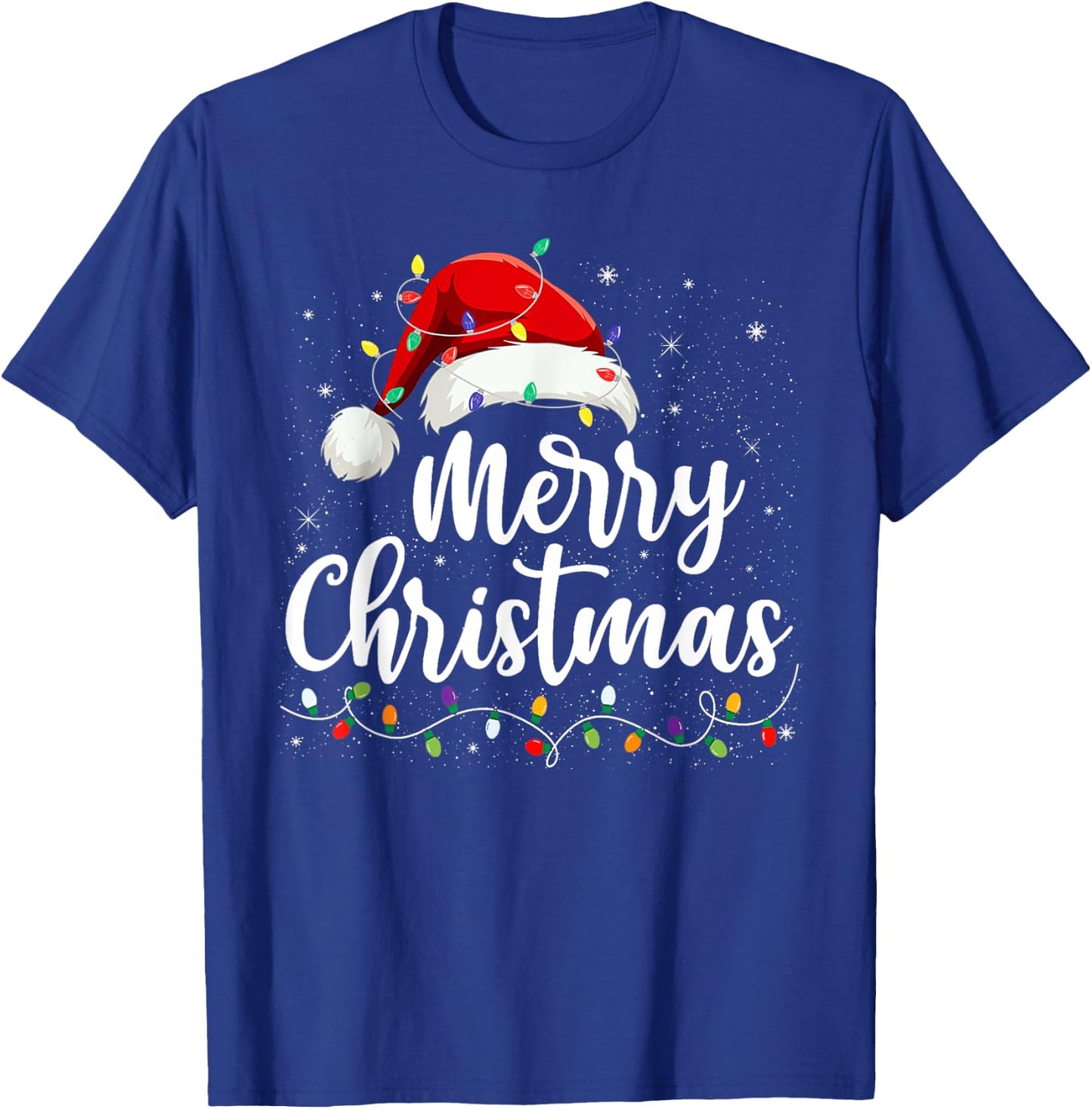 Merry Christmas Lights Red Santa Hat Xmas Family Men Women T-Shirt - T-Shirt | Royal