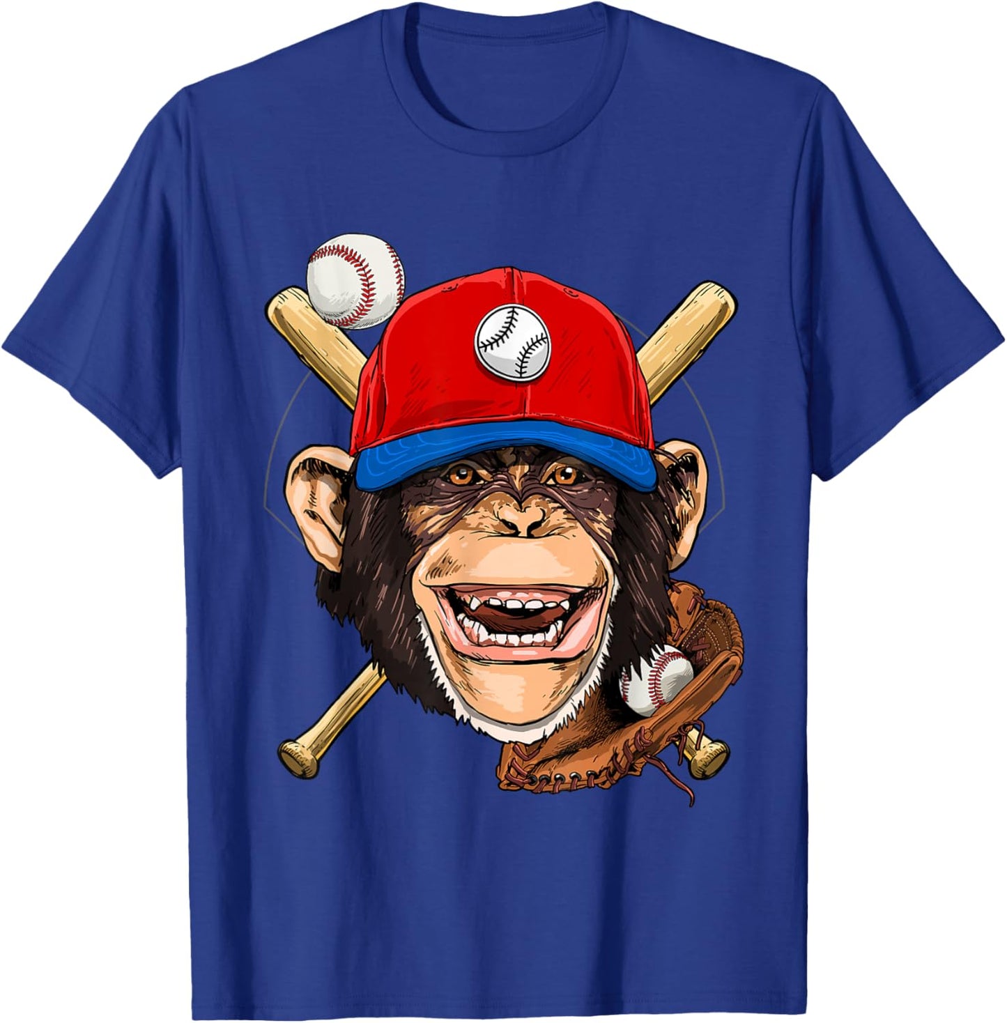 Monkey Baseball Monkey Lovers Baseball Player T-Shirt - T-Shirt | Royal