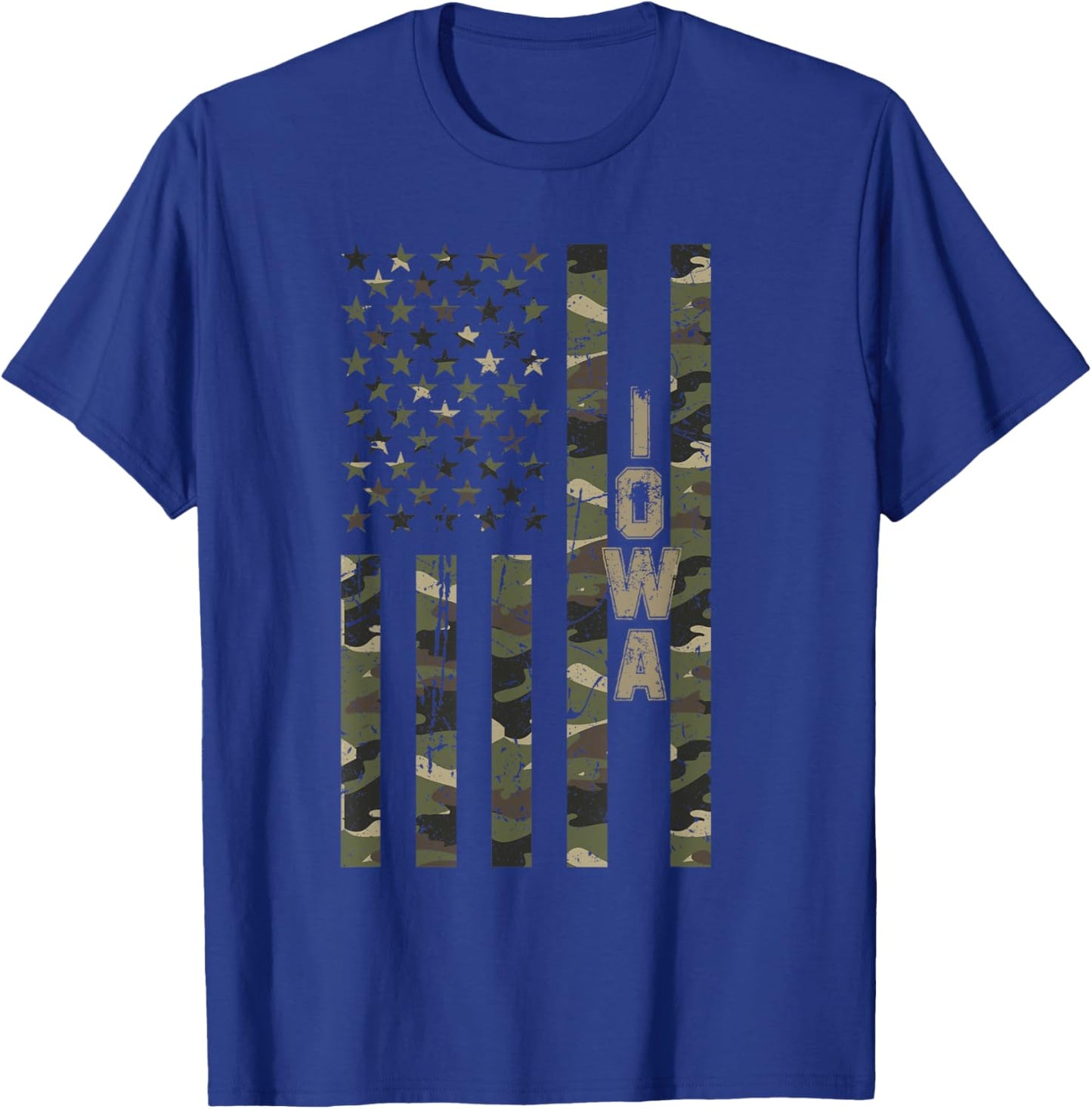 Iowa United States Distressed Camo w US Flag T-Shirt - T-Shirt | Royal