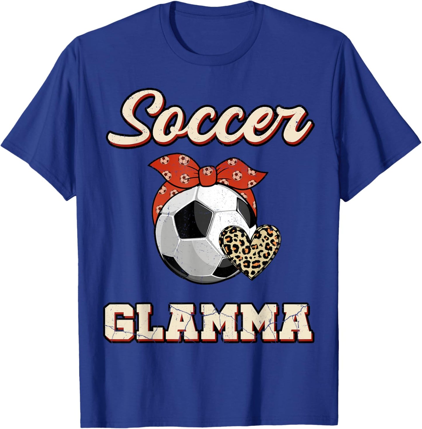 Soccer Glamma Bandana Leopard Heart Fans Mother's Day T-Shirt - T-Shirt | Royal