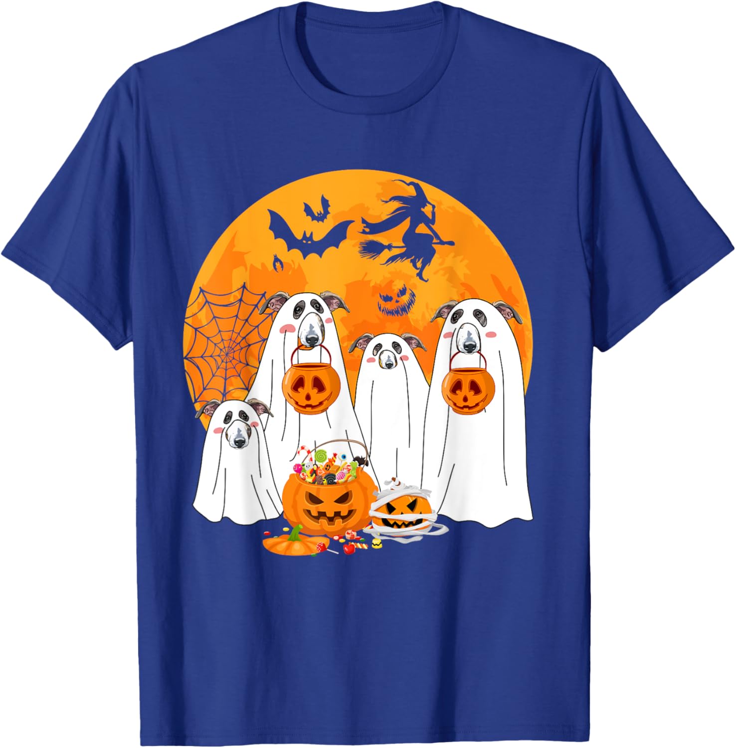 Group Halloween Whippets As Boo Ghosts With Candies T-Shirt - T-Shirt | Royal